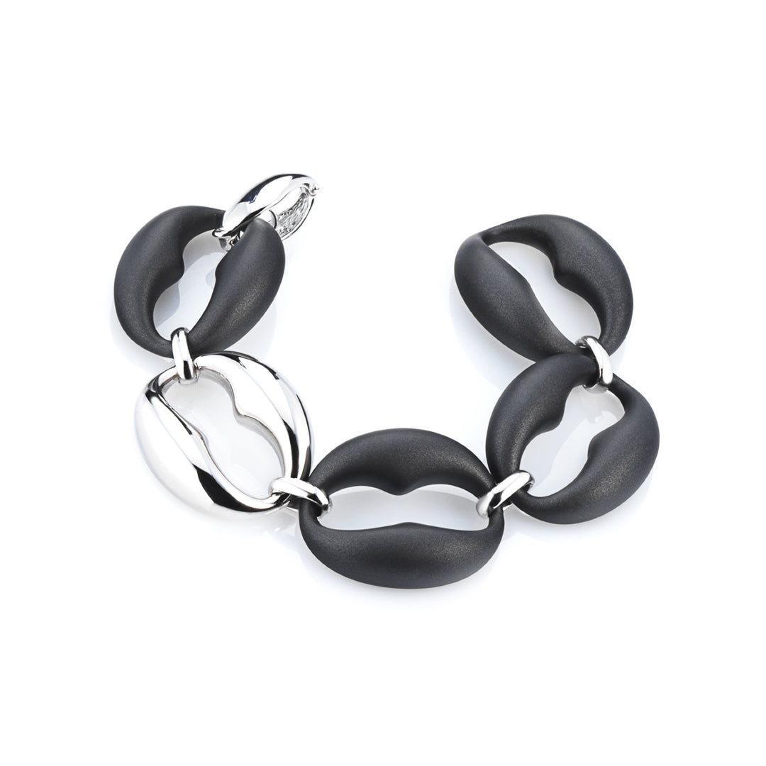 Sterling Silver And Rubber Bracelet Sterling Silver / 21 g
