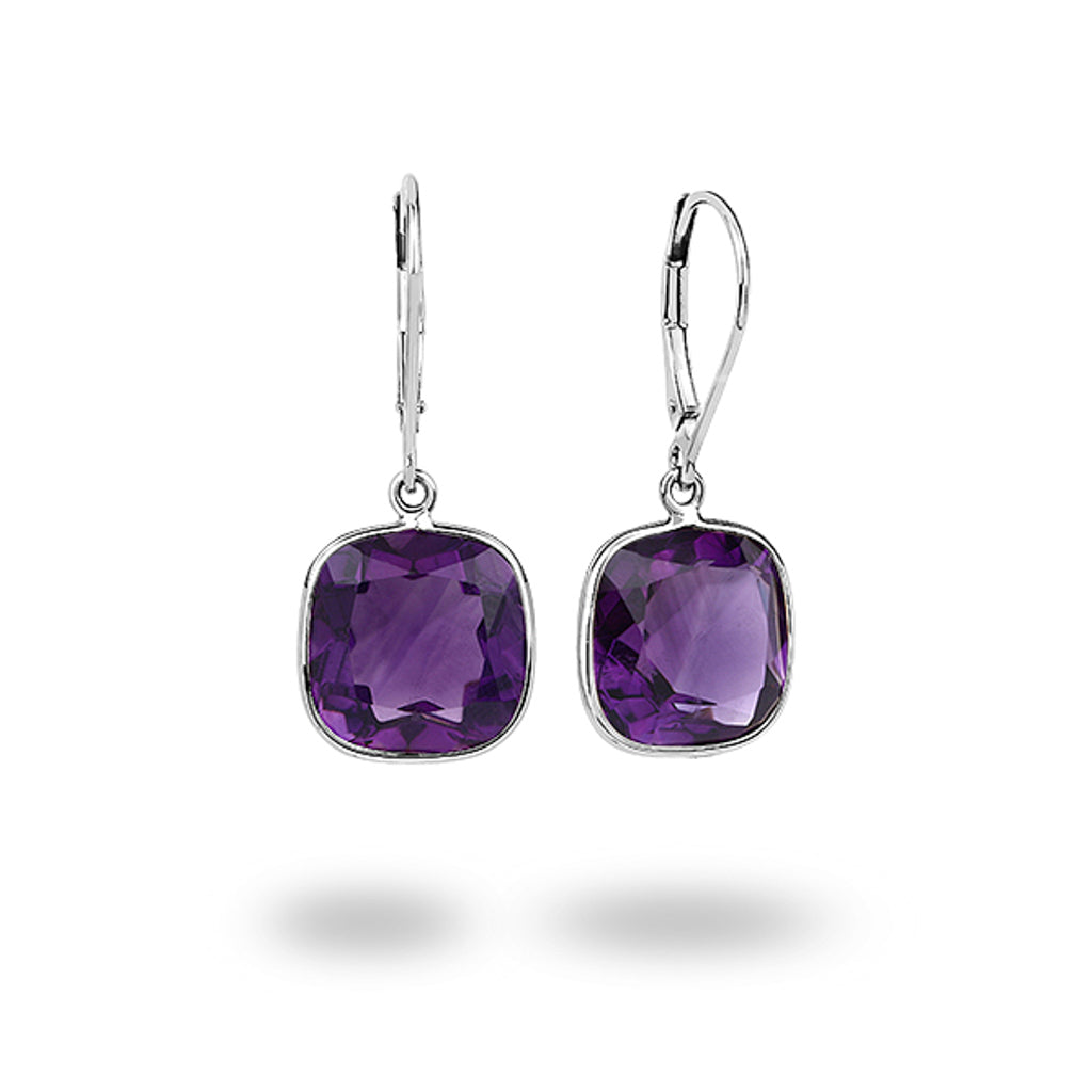 Amethyst Bezel Drop Earrings – 9ct White Gold 9ct White Gold / 12mm