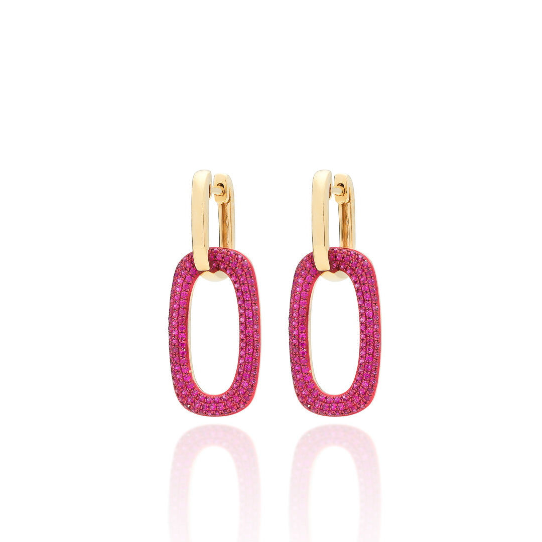 Pave Ruby & Gold Hoop Earrings 18ct Yellow Gold