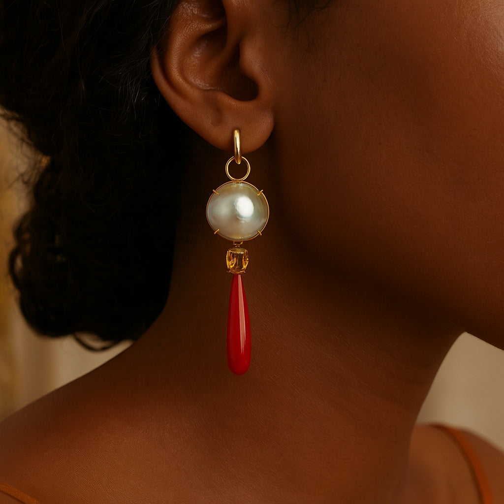Citrine, Coral & Mabe Pearl Slides