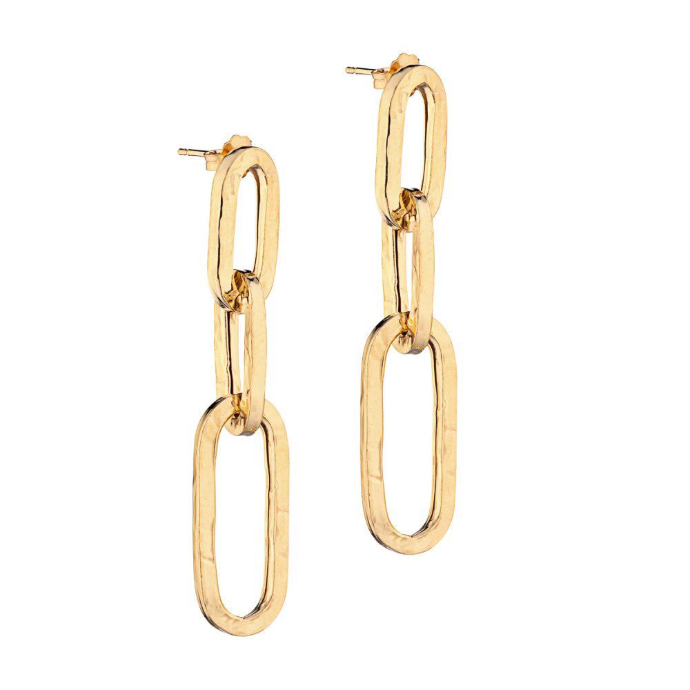 Italian Hammered Chain Earrings Sterling Silver, Gold Plated