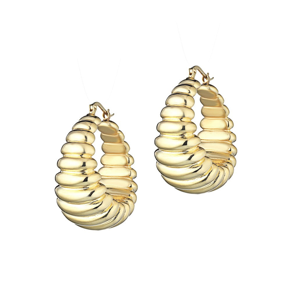 Italian Ribbed Earrings Sterling Silver, Gold Plated