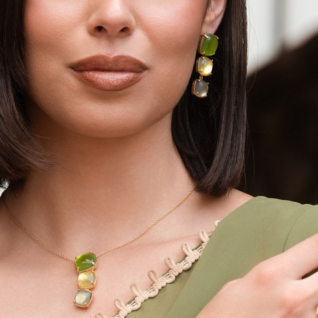 Italian triple drop earrings sterling silver, gold plated