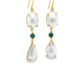 Pearl and Malachite Earrings Yellow Gold