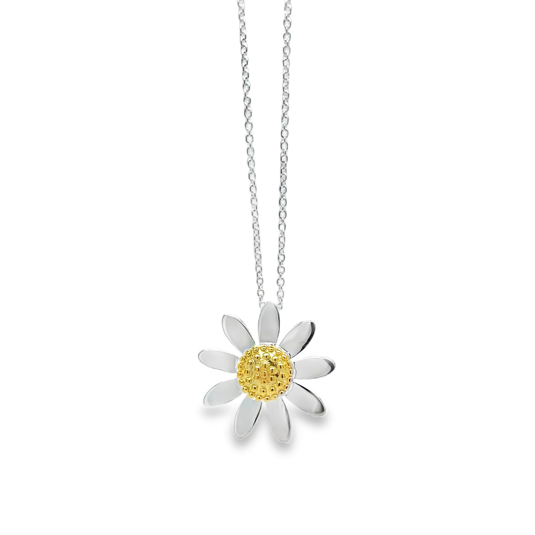 Sterling Silver Daisy Pendant Necklace Sterling Silver / 18mm