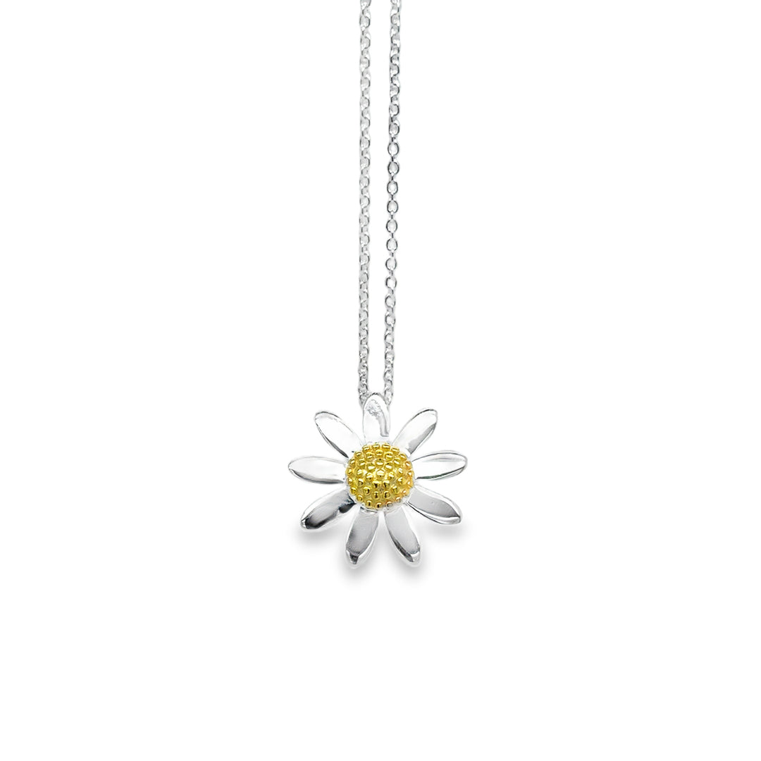 Sterling Silver Daisy Pendant Necklace Sterling Silver / 17mm