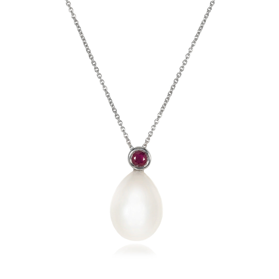 Ruby and Pearl Pendant – 9ct White Gold 9ct White Gold