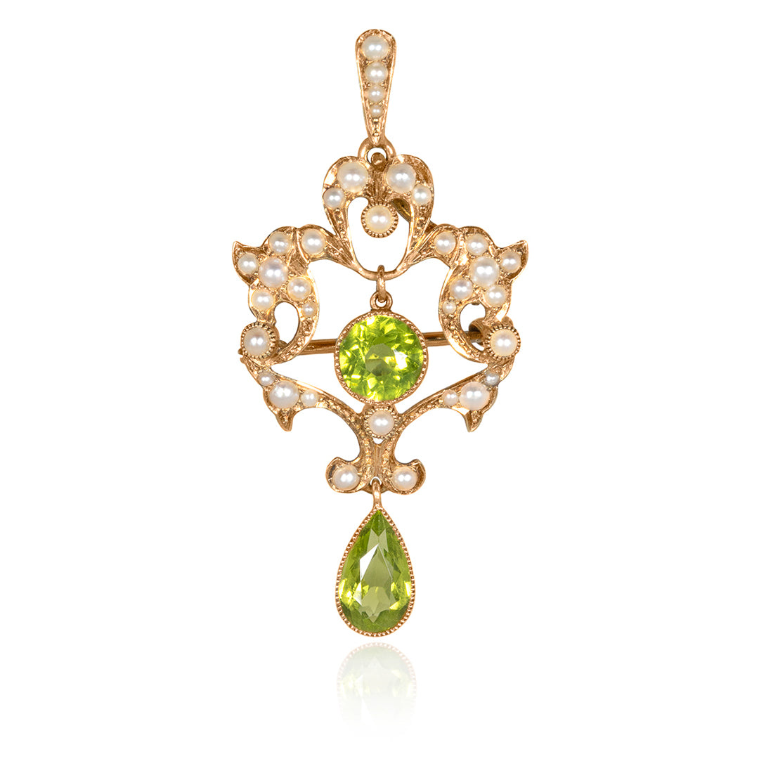 Peridot and Pearl Vintage Pendant – Yellow Gold Yellow Gold