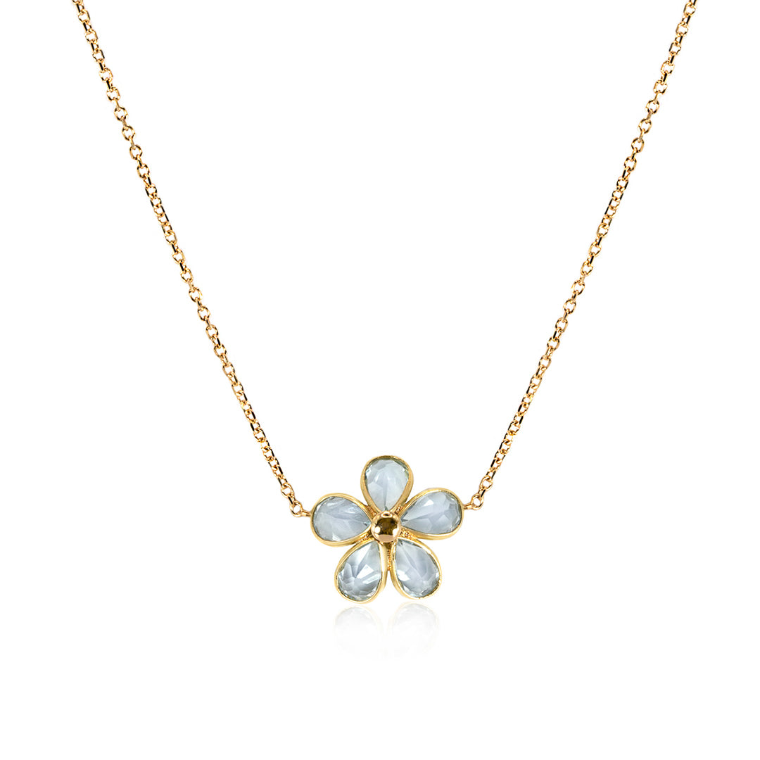Blue Topaz Flower Pendant 18ct Gold