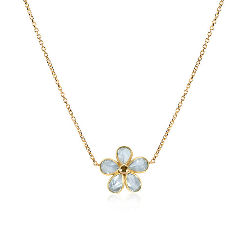 Blue Topaz Flower Pendant 18ct Gold