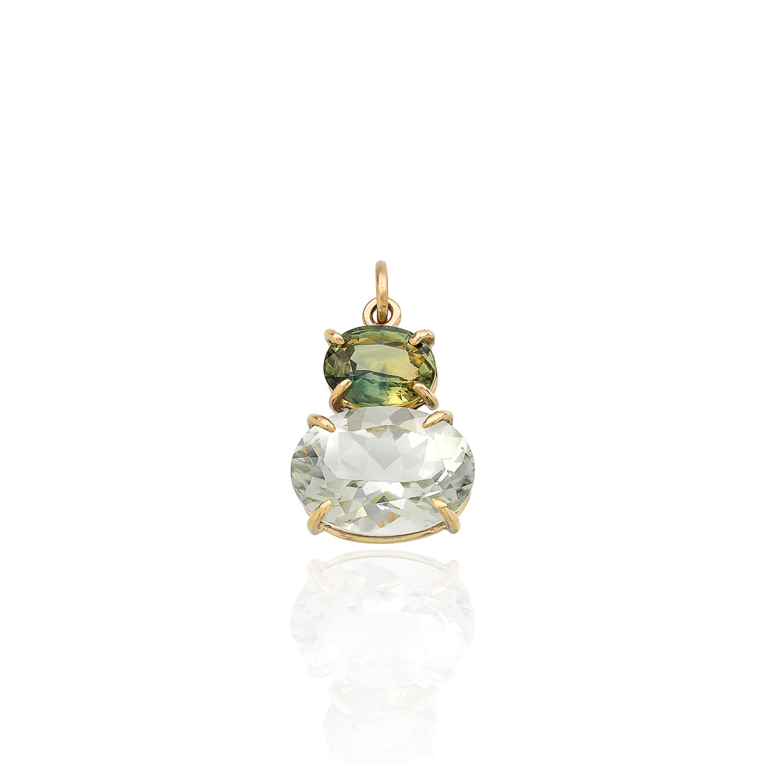 Green Amethyst and Sapphire Pendant 9ct Yellow Gold