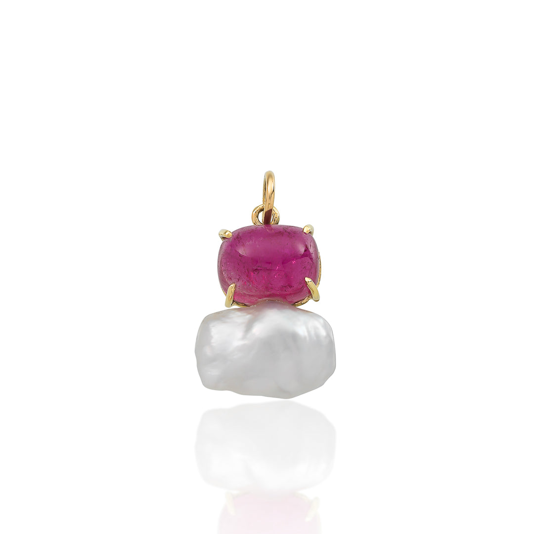 Tourmaline and Keshi Pearl Pendant 9ct Yellow Gold