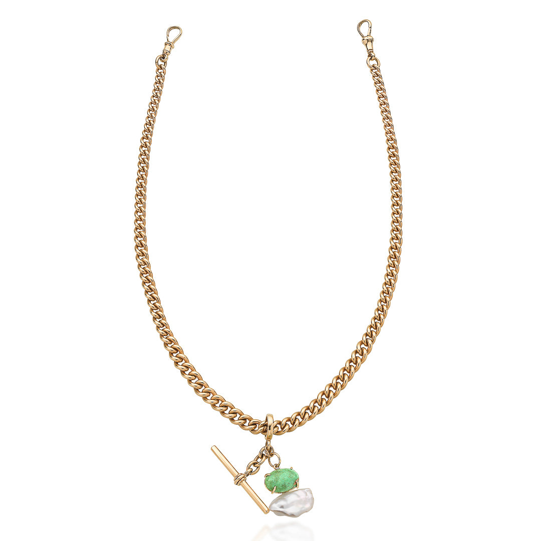 Green Stone and Keshi Pendant 9ct Yellow Gold