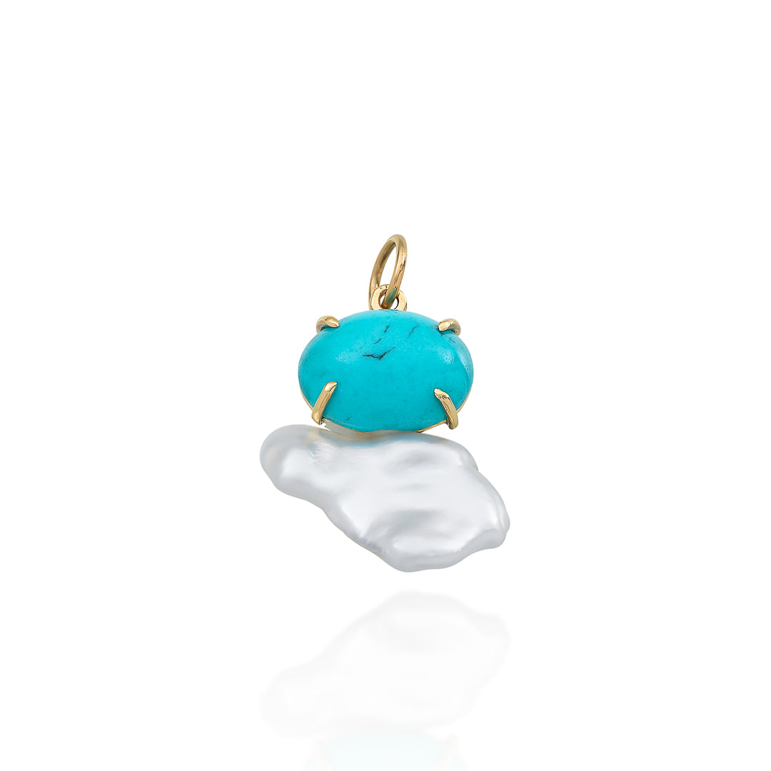 Turquoise & Keshi Pearl Pendant 9ct Yellow Gold