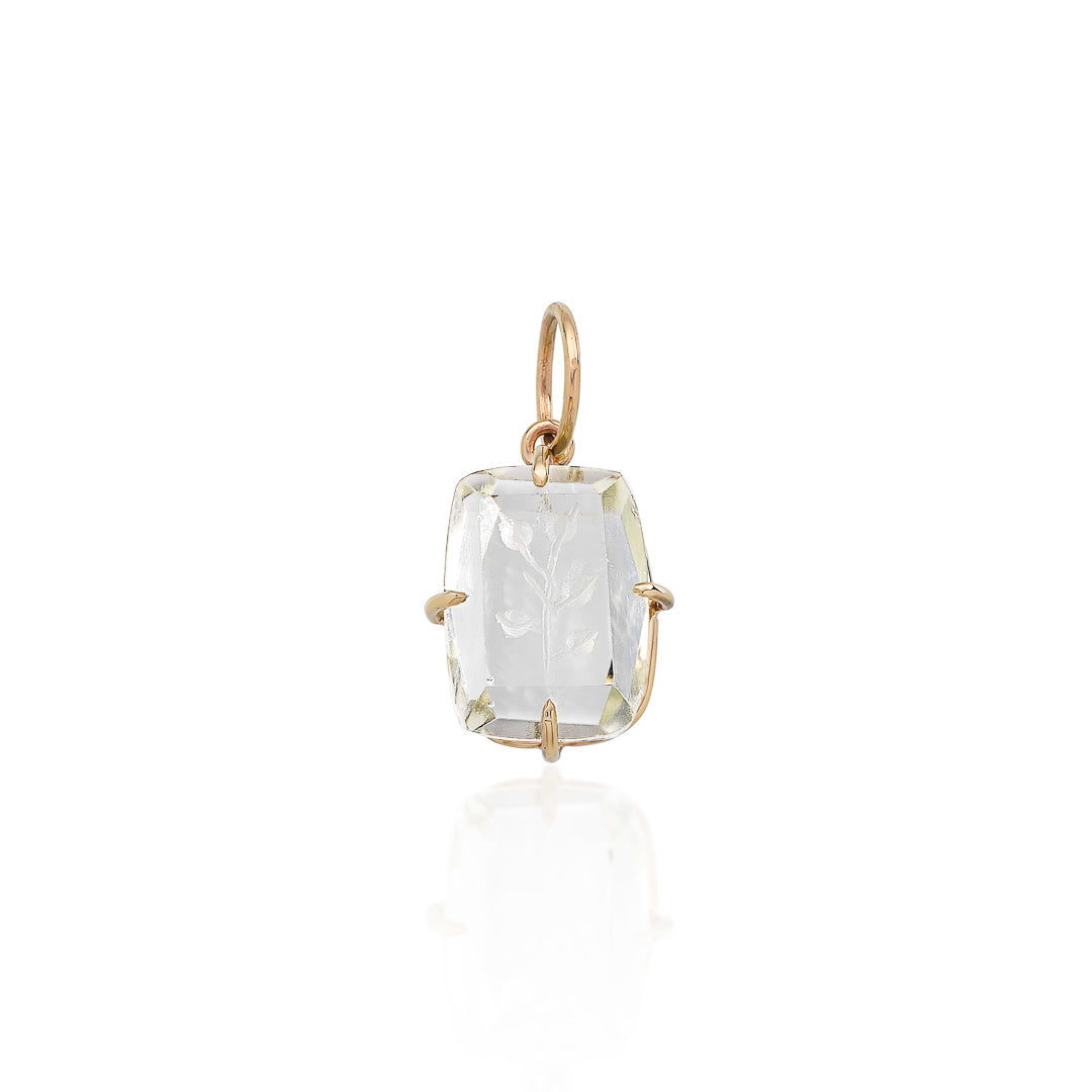 Carved Citrus Quartz Drop Pendant 9ct Yellow Gold