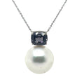 White Gold Black Spinel & Pearl Pendant 9ct White Gold