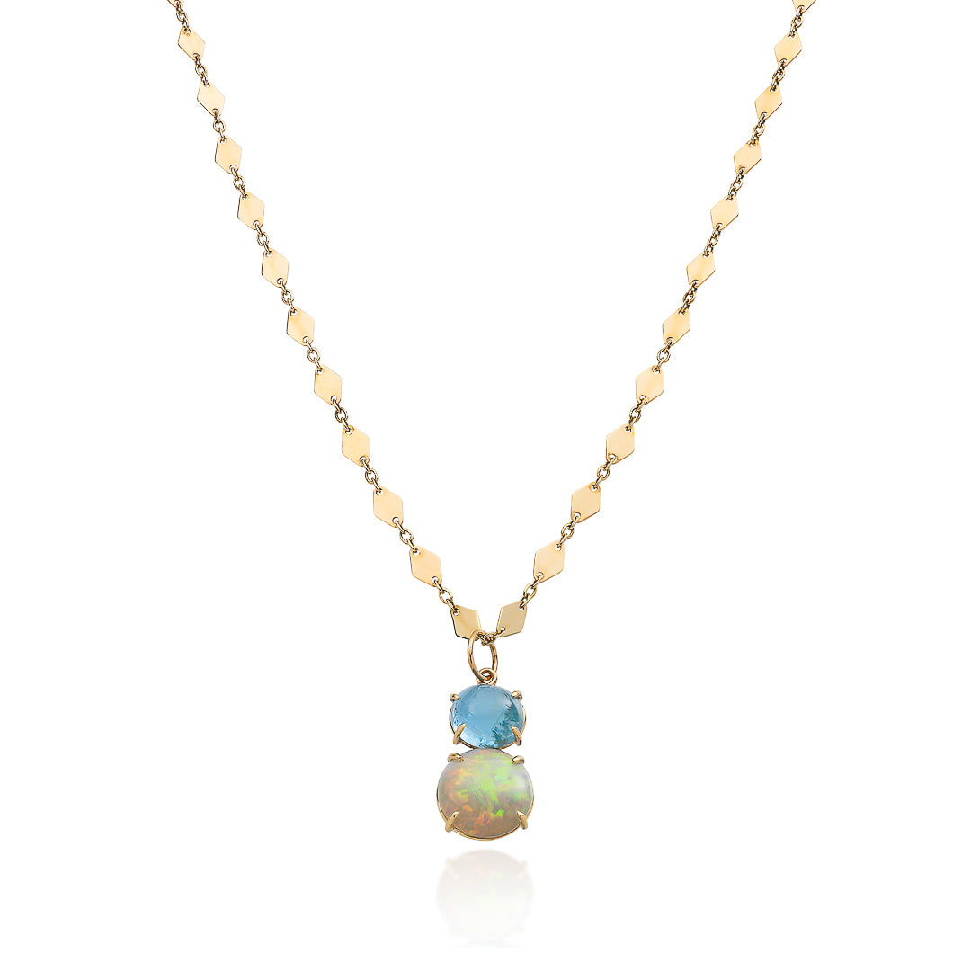 Solid Opal & Aquamarine Pendant 9ct Yellow Gold