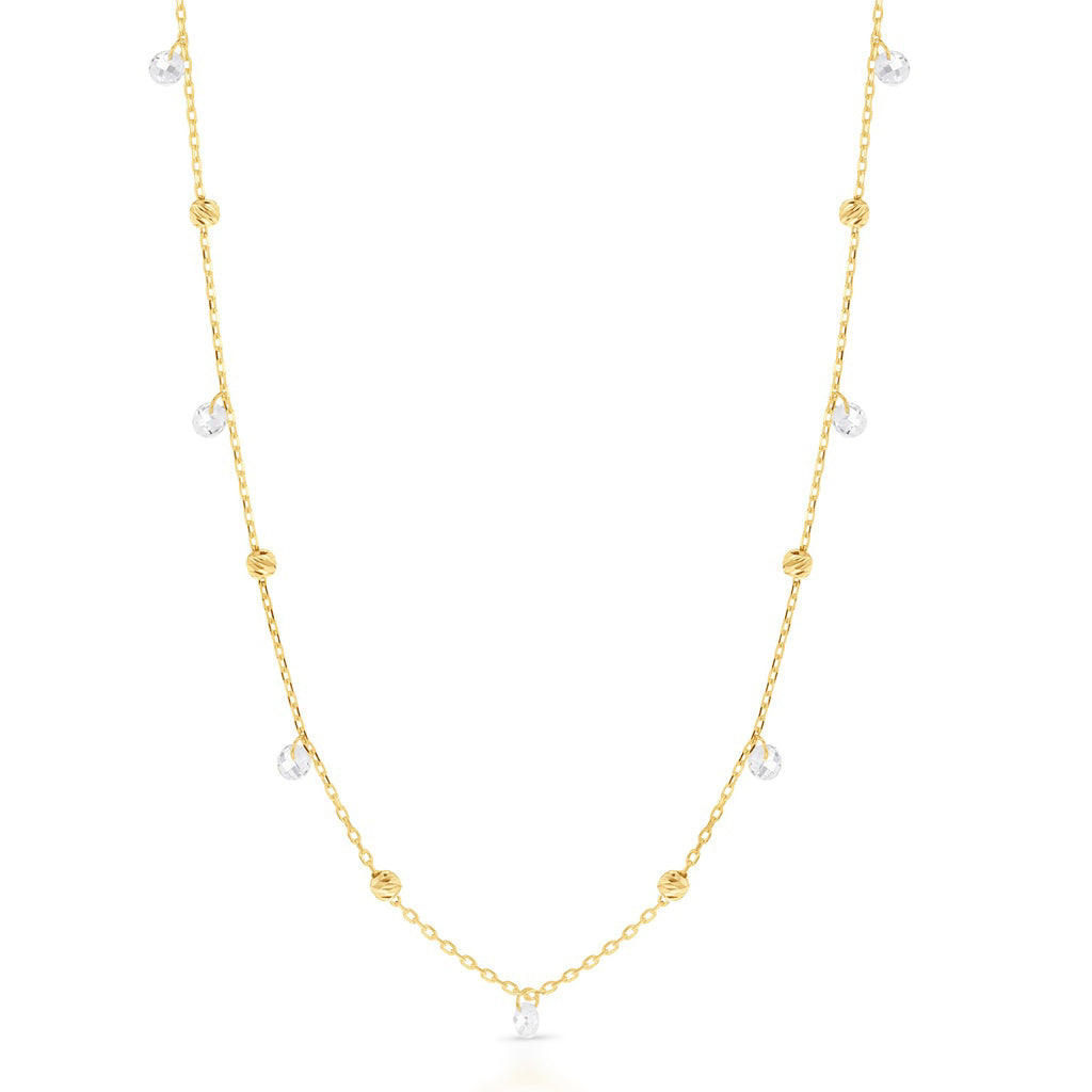 Bead & Crystal Necklace 9ct Yellow Gold