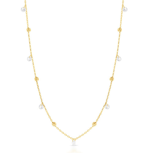 Bead & Crystal Necklace 9ct Yellow Gold