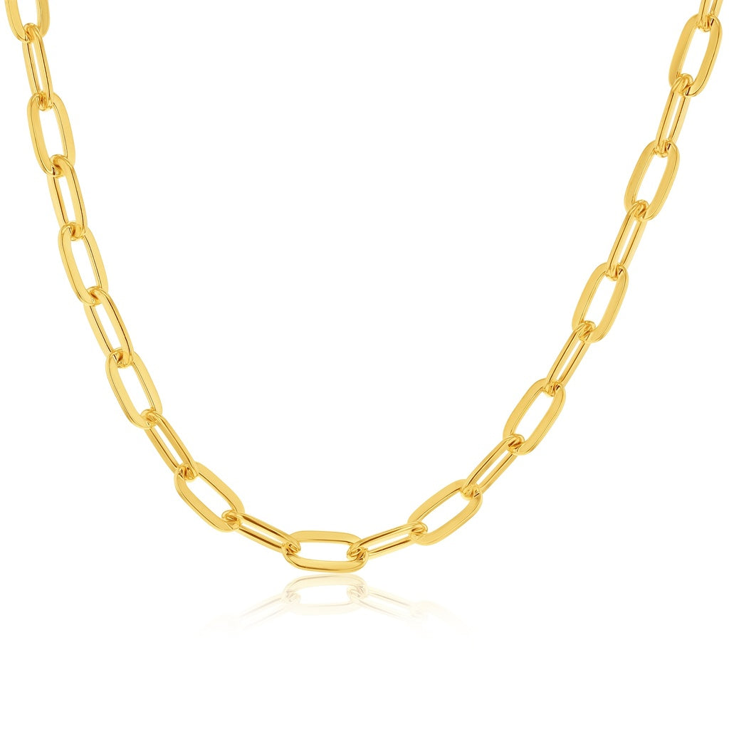 Oval Hammered Cable Link Necklace 9ct Yellow Gold