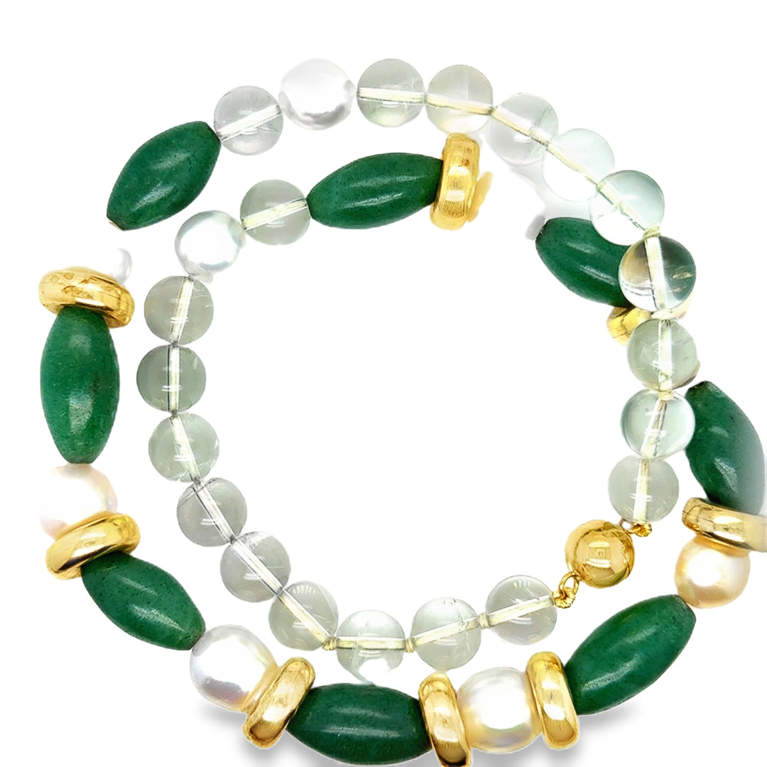 Green Amethyst and Pearl Necklace – Gold Gold