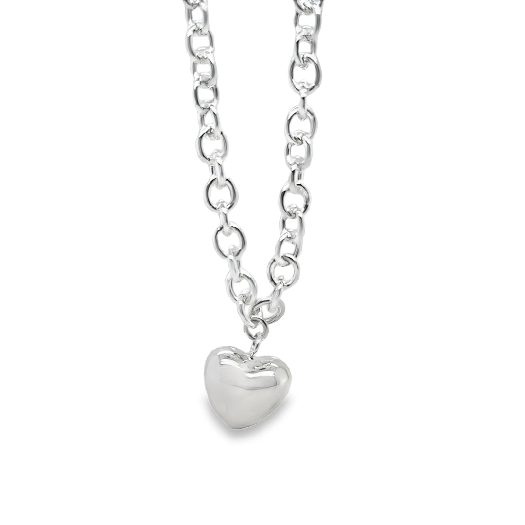 Sterling Silver Puffy Heart Necklace Sterling Silver