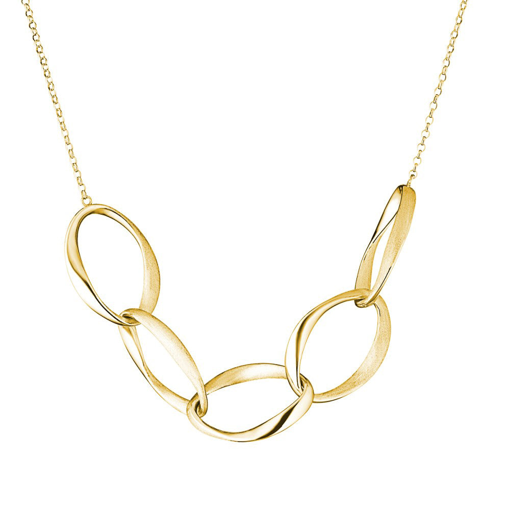 Italian Satin and Polished Finish Necklace Sterling Silver, Gold Plated