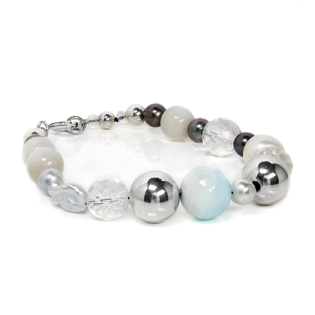 Laramar, Keshi Pearl, Chrystal & Labradorite Bracelet Silver