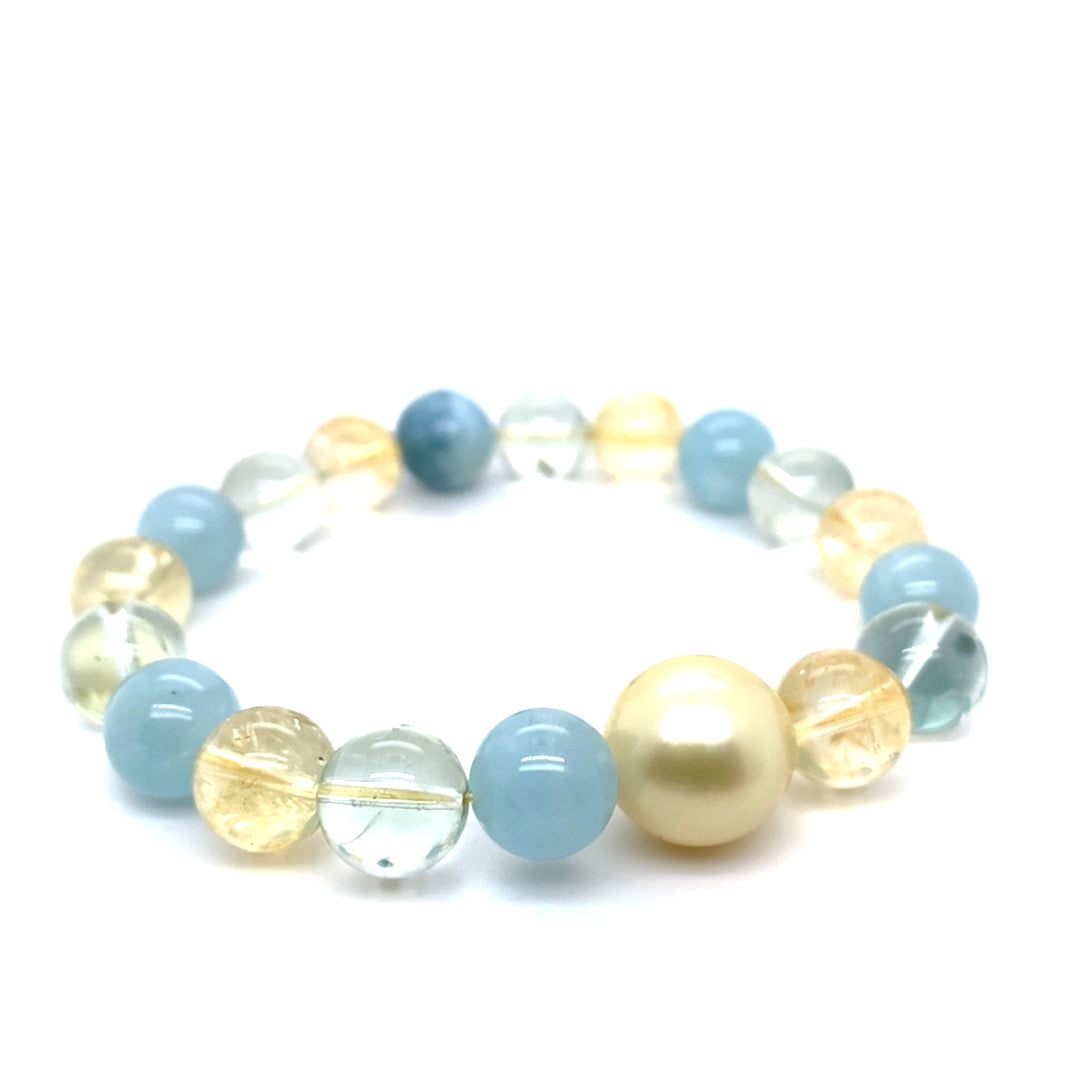 Green Amethyst, Aquamarine & Pearl Bracelet Gold / 10mm