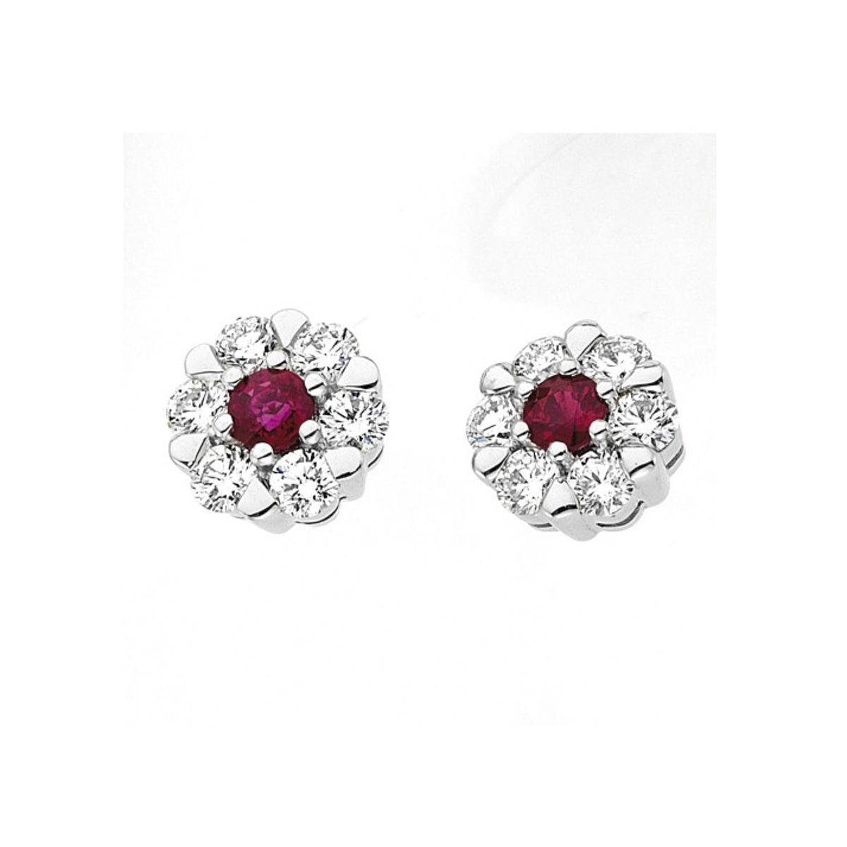 Large Ruby and Diamond Cluster Earrings Set In 18ct White Gold