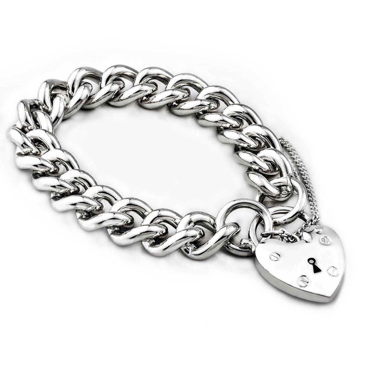 925 real solid links sterling silver heavy light curb bracelets T Bar Paddlock 